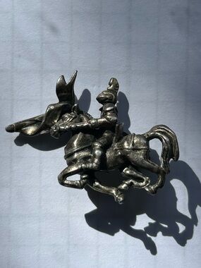 Vintage Pewter Knight on Horse Figurine - Gun metal Tone
